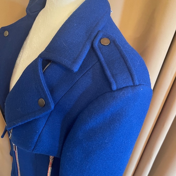 NEW! Falconnable Blue Wool Moto Jacket Size 38/6 - Picture 10 of 15